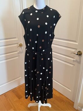 Ann Taylor Black Polka Dot Belted Midi Dress - White & Brown Dots with belt NWT